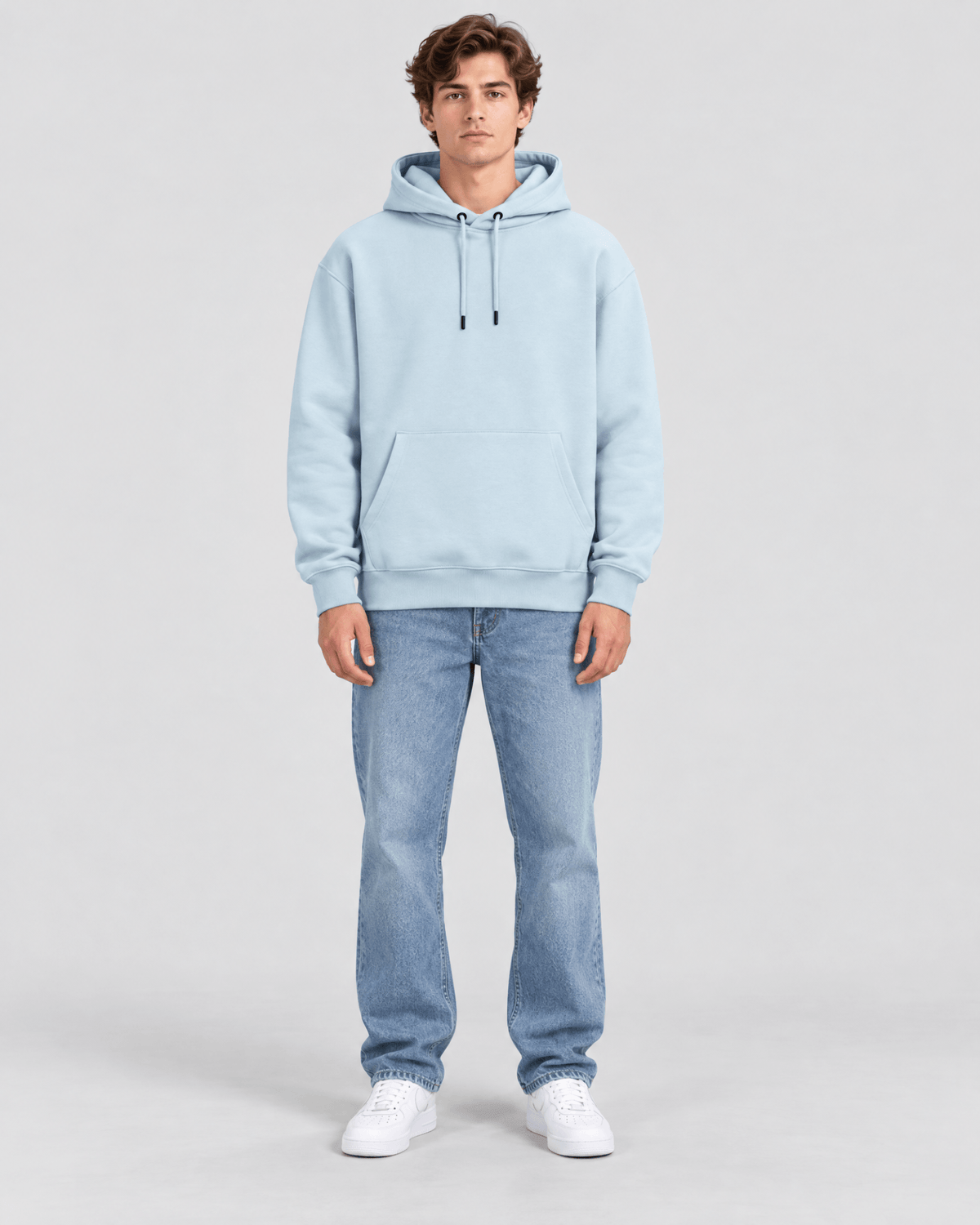 Men's Forget Me Not Heavyweight Pullover Hoodie full front view showing overall fit and silhouette