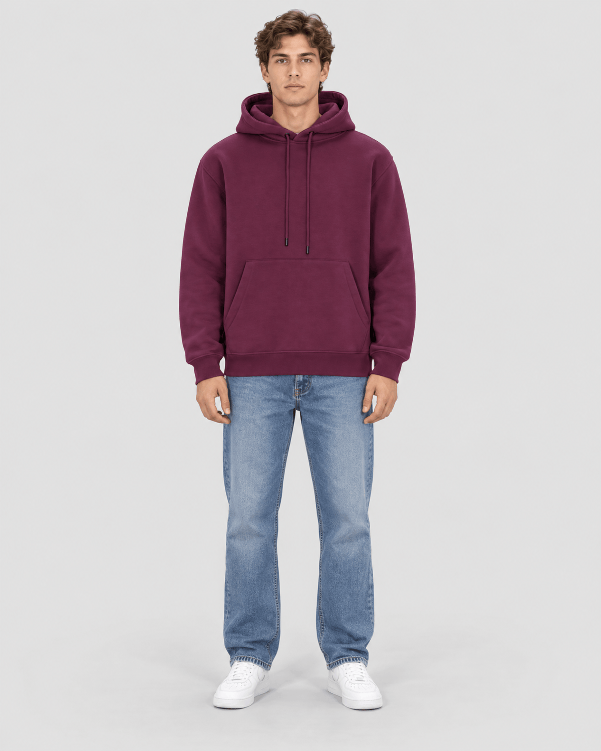 Men's Grape Wine Heavyweight Pullover Hoodie full front view showing overall fit and silhouette