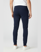 Men's navy printed knit joggers RYB1173 back view with tapered fit and rear pocket
