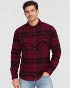 Ring of Fire Woodsy Flannel Shirt Burgundy Mix men's plaid flannel shirt on model hero view
