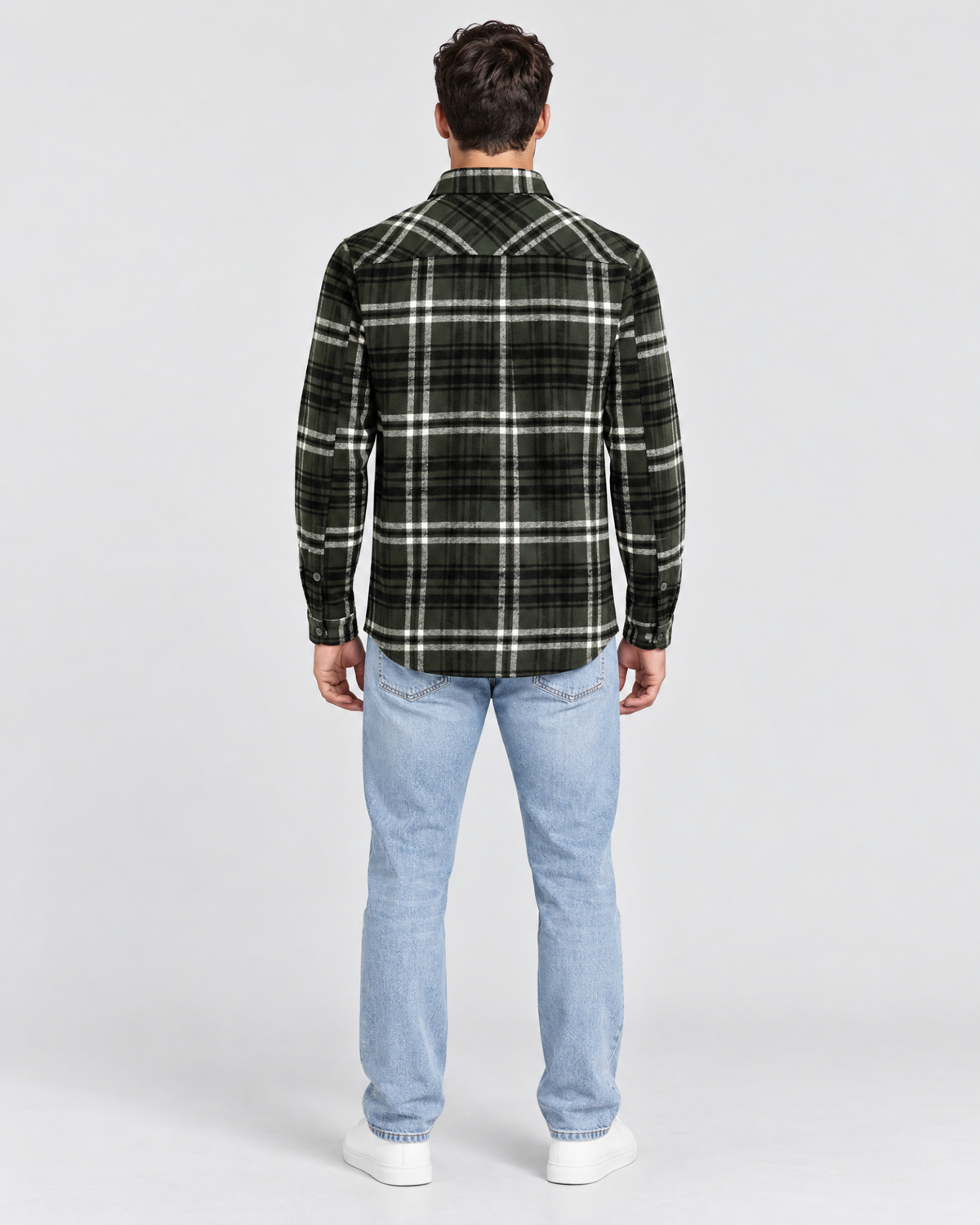 Ring of Fire Woodsy Flannel Shirt Green Mix men's plaid flannel shirt full body back view