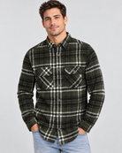 Ring of Fire Woodsy Flannel Shirt Green Mix men's plaid flannel shirt on model hero view