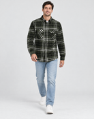 Ring of Fire Woodsy Flannel Shirt Green Mix men's plaid flannel shirt walking pose