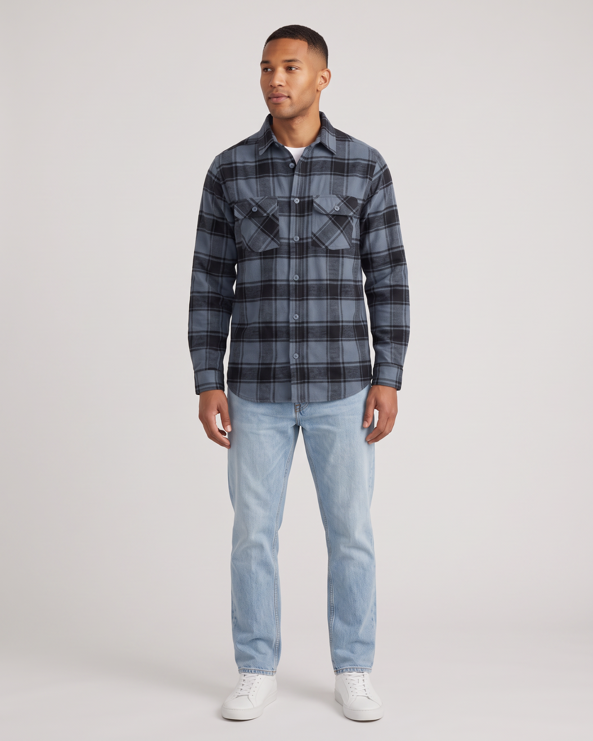 Meadow Flannel Shirt Blue Mix front standing view