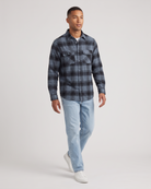 Meadow Flannel Shirt Blue Mix walking front view
