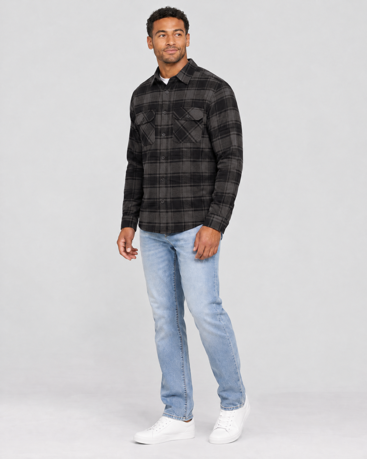 Meadow Flannel Shirt Charcoal Mix angled front view