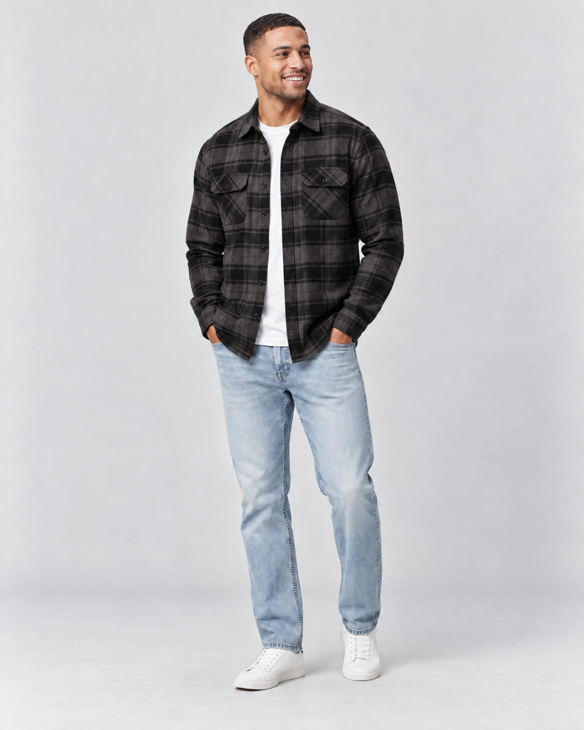 Meadow Flannel Shirt Charcoal Mix full body front view