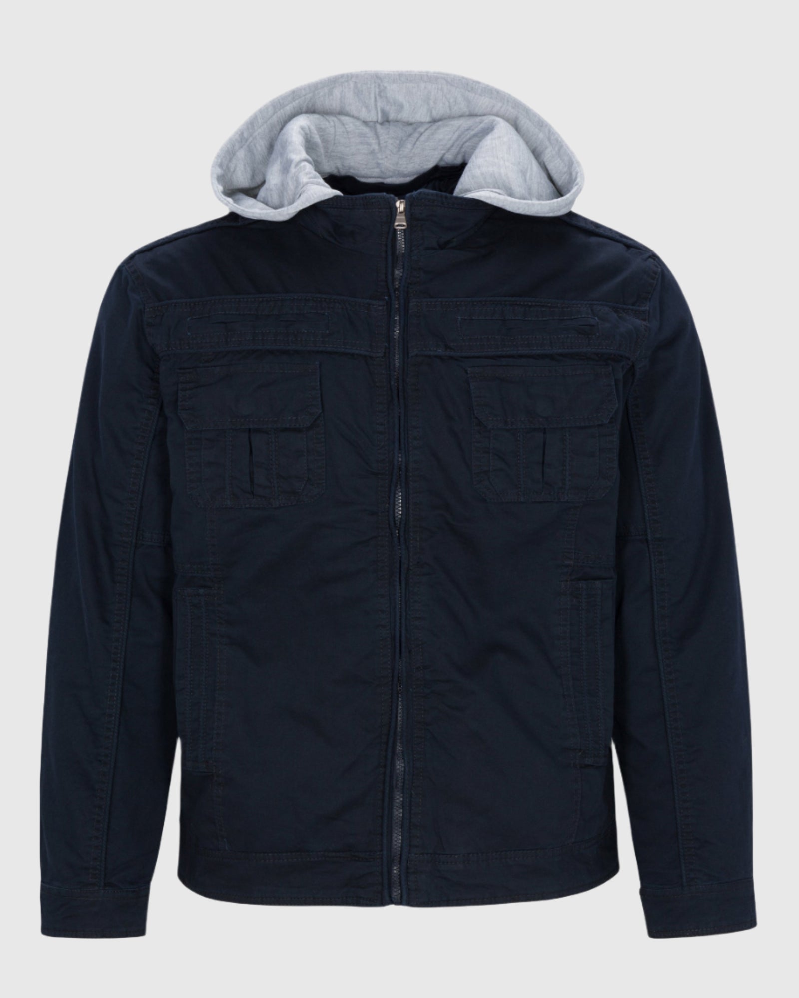 Mens zip up rage hooded twill jacket in navy