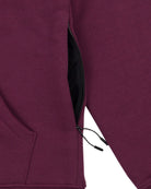 Mens drawstring kangaroo front pocket premium September hoodie in grape wine side seam zipper pocket 