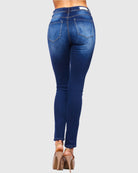 Women Mandy high rise skinny jeans in Cobalt back pockets 
