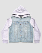 Boy's long sleeve denim 2fer hoodie jacket in Malibu