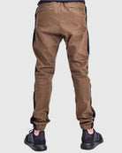 Mens Elan twill joggers in Light Brown back pockets 