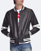 Mens jaxtyn unlined PU jacket in Black button up 