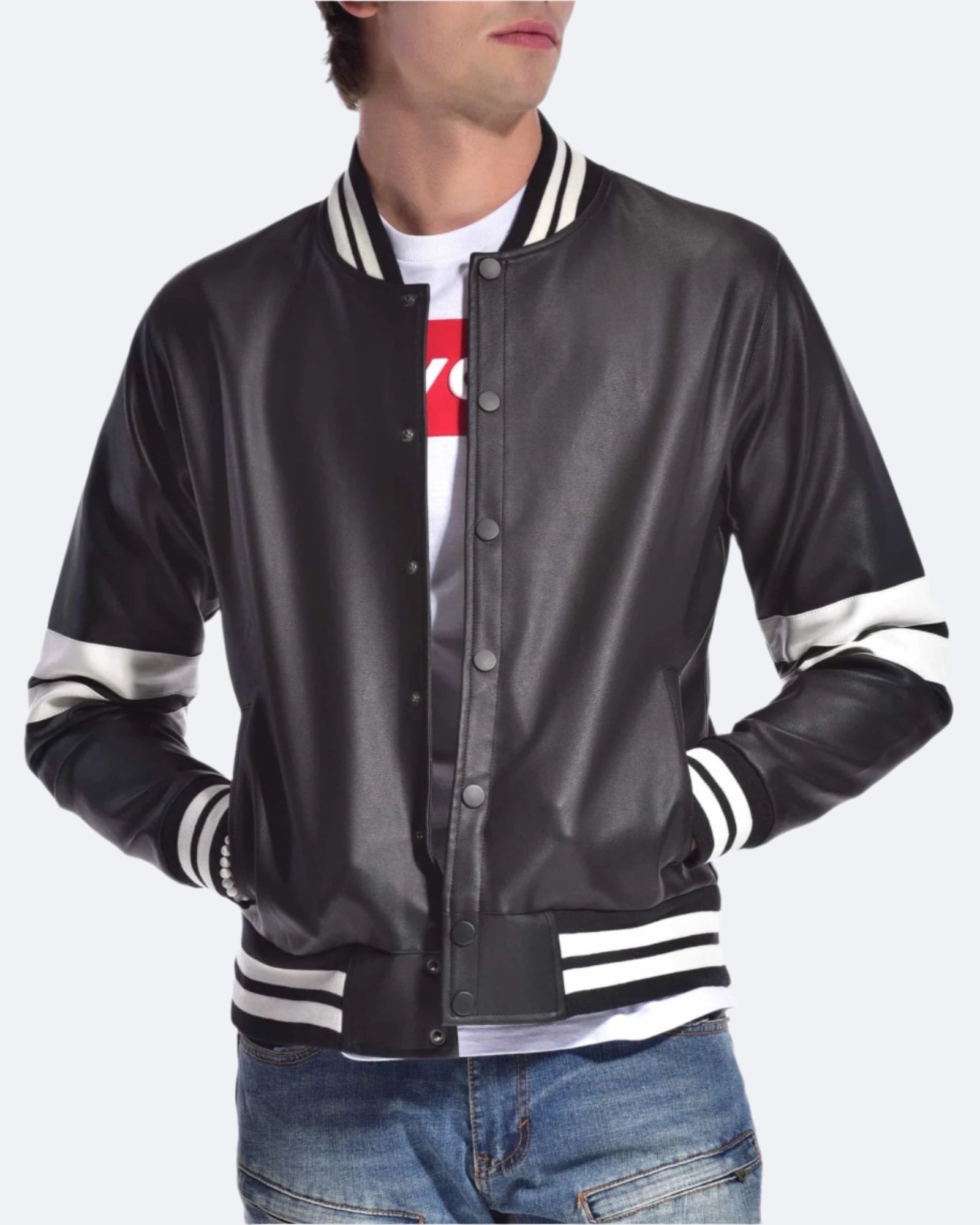  Mens jaxtyn unlined PU jacket in Black button up 