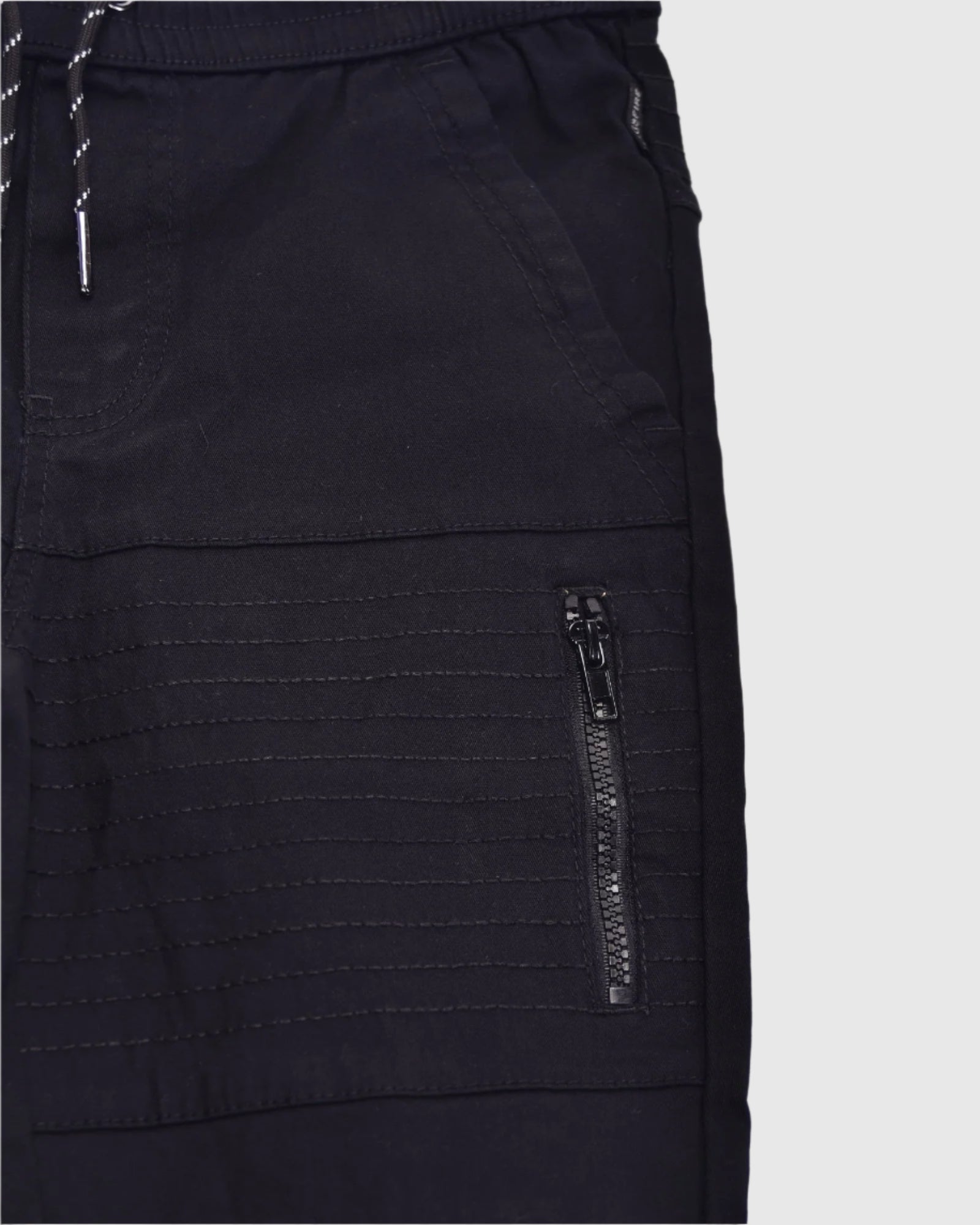 Boys's moto zipper jogger in Black side-entry zippered pocket 