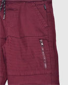 Boys's moto zipper jogger in Burgundy side-entry zippered pocket 