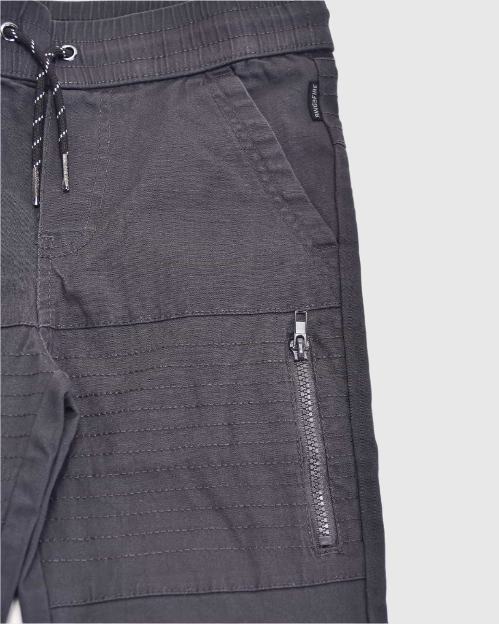 Boys's moto zipper jogger in Charcoal side-entr zippered pocket 