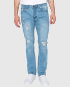 Mens cayenne rip n repair slim stretch jeans in Smoke Blue