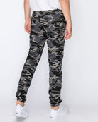 Mens drawstring leftout moto joggers in Black Camo back pockets 