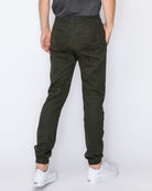 Mens drawstring leftout moto joggers in Olive back pockets 