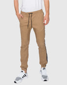Mens drawstring closure colorblind stripe slang twill joggers in Dull Gold