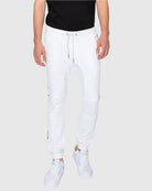 Mens drawstring closure colorblind stripe slang twill joggers in White