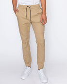 Mens drawstring twill teamwork heat seal joggers in Khaki