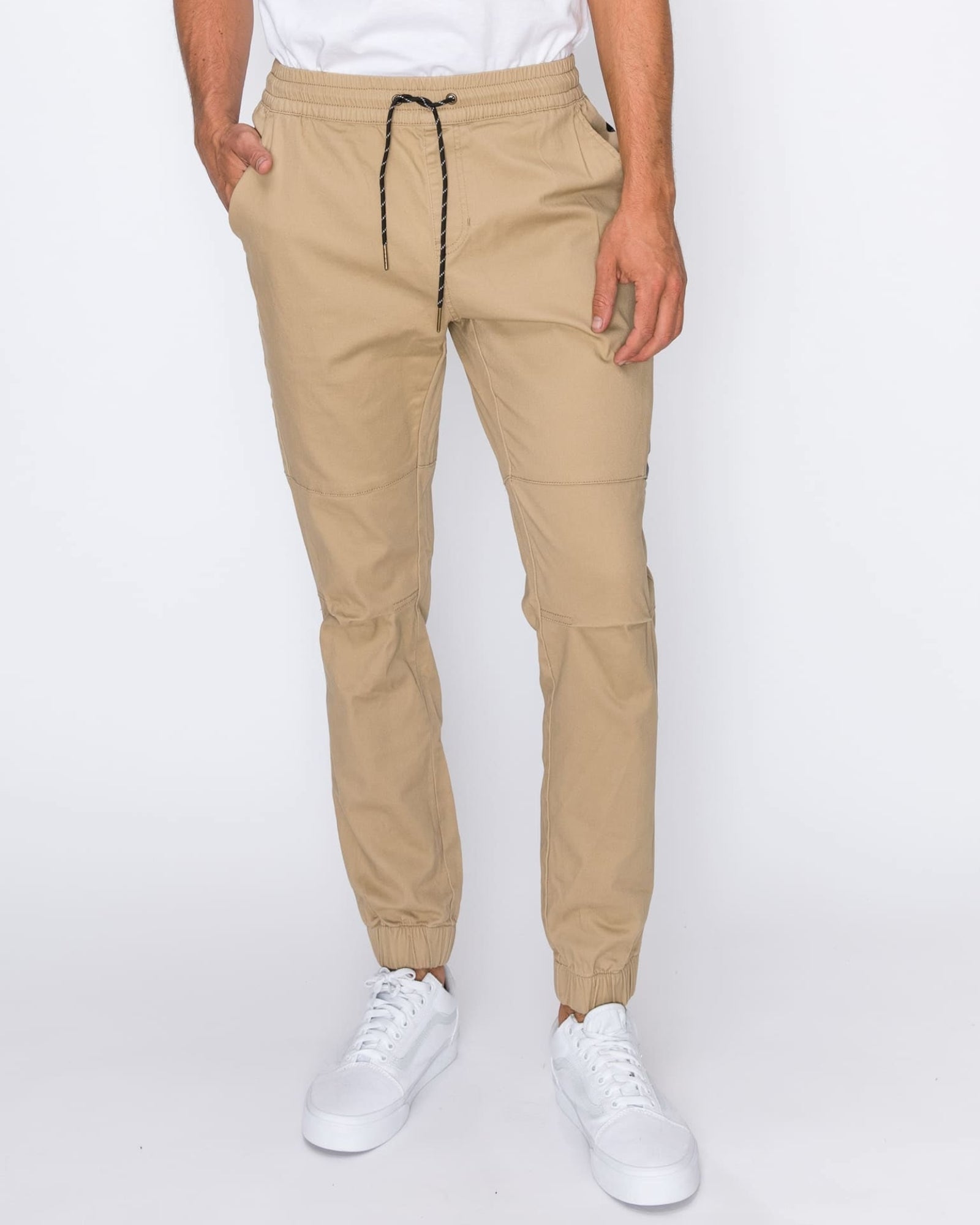 Mens drawstring twill teamwork heat seal joggers in Khaki