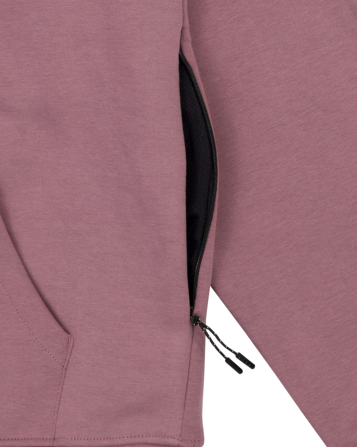 Elderberry Heavyweight Pullover Hoodie rib waistband and side seam detail closeup